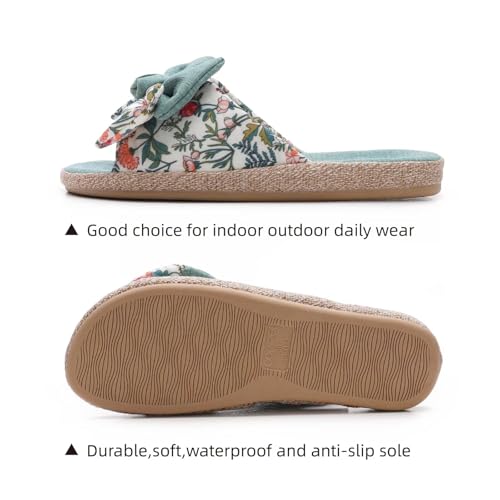 House Slippers for Women with Bow Comfy Indoor Open Toe Slides with Low Arch Support Rubber Sole for Summer4