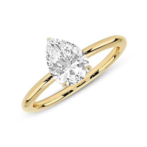 MAX + STONE 1.7 Carat Pear Cubic Zirconia Solitaire Engagement Ring for Women | 14k Gold Engagement Ring | Simulated Diamond Ring | Yellow Gold CZ Engagement Ring