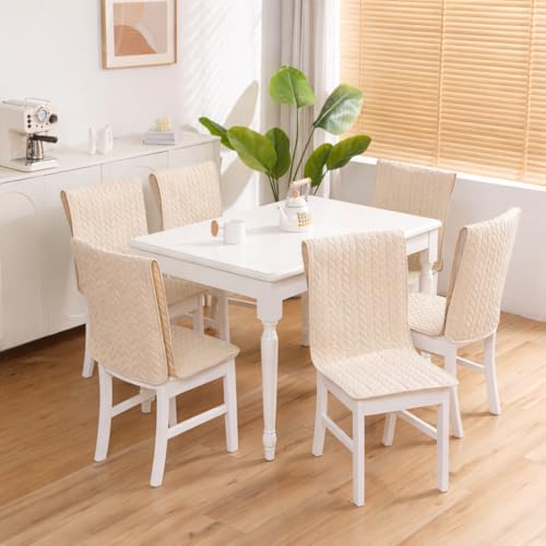 Image of HOMETHREADS Non-Slip Chair Cover-Universal Fit for Kitchen & Dining Chairs-Cushioned Comfort - Stylish Machine Washable Seat Cover -145x45Cm (Cream, Pack of 8)