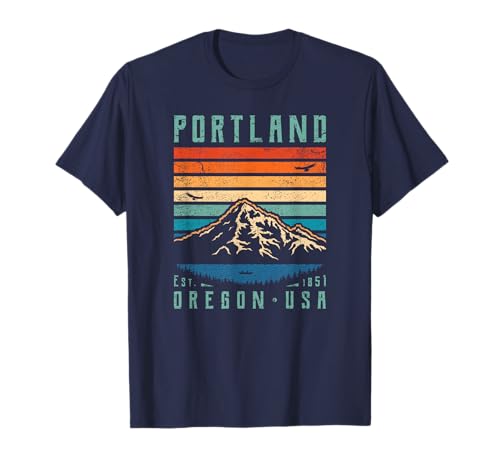 Portland Oregon Retro Estilo 1970 Monte Hood Montaña Vintage Camiseta