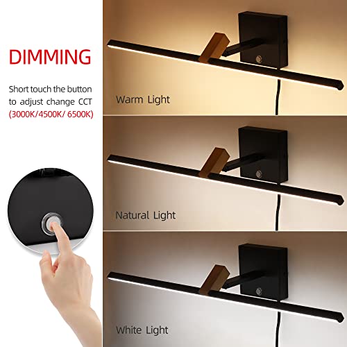 Image of MantoLite LED Dimmable Bathroom Mirror Vanity Light Fixture 24inch 14W Cabinet Picture Wall Lights, Indoor Lightings Wall Sconce with Adjustable Arm Bedside Reading Lamp, Plug in Display Lamps Black