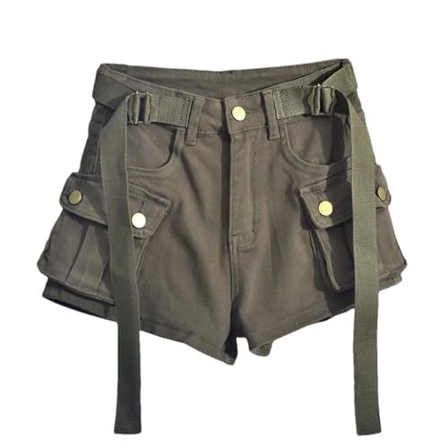 Short en jean à grande poche femme pantalon cargo taille haute élastique