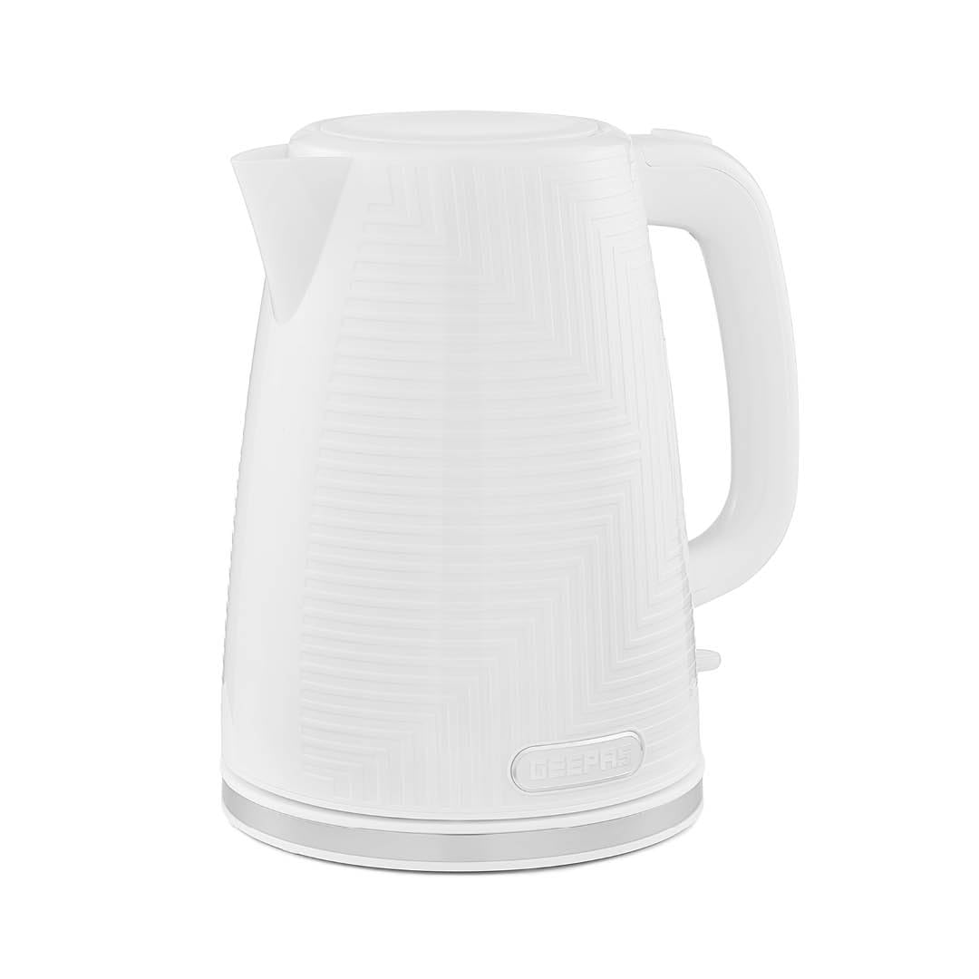 GEEPAS Opus 1.7L Cordless Electric Kettle | Textured Premium Kettle with 360° Rotational Base | Concealed Heating Otter Control | Space Saving Cord Storage LED Indicator | 2 Year Warranty 3000W White