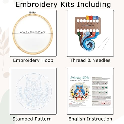 Image of Louise Maelys Owl Embroidery Kit for Beginners Cross Stitch Kit for Adults | Animal Stamped Fabric, Hoop, Threads, Needles And Instructions For Adults DIY Craft,Cross Stitch Kit for Adults