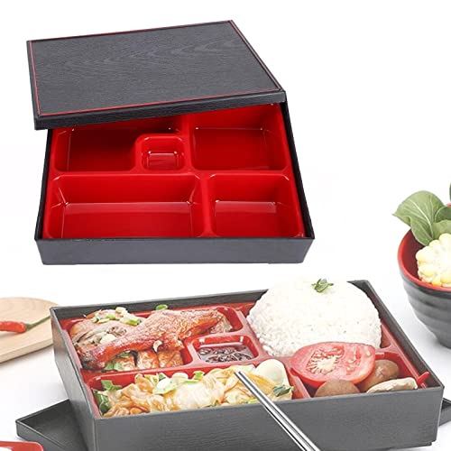 Fiambreras de madera, estilo japonés portátil de 5 compartimentos, caja de almacenamiento Bento con tapas para picnic en casa, oficina, picnic Cover