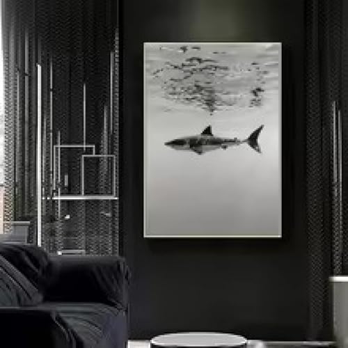 Toile requin baleine animal marin noir et blanc déco maison salon