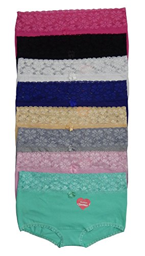 Viola's Secret Wholesale 12 Pack of Women Underwear Cotton Boyshorts with lace Various Styles (M, C955)
