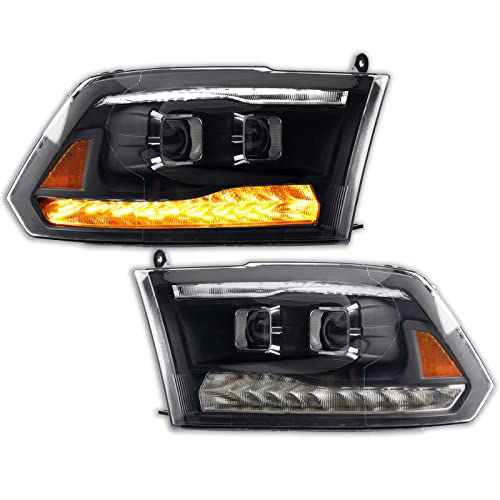 Image of TRQ Performance Left and Right Headlight Assembly Set Projector Clear Lens Compatible with 11-18 Ram 1500 2500 3500 with Quad Headlights 19-22 Ram 1500 Classic with Quad Headlights Halogen Only