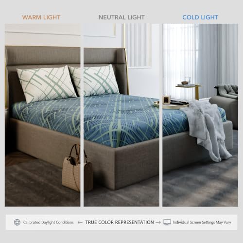 Image of Stoa Paris 100% Cotton King Size Fitted Bedsheet with 2 Pillow Covers, 180TC Printed Bedding Set, All-Season Comfort, Soft & Lightweight, Home Decor, Urbanscape - Mosaic Canopy (182cmx198cm+30cm)