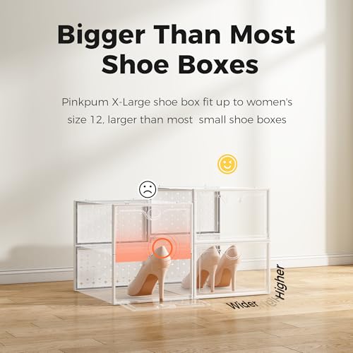 Pinkpum 15 Pack X-Large Shoe Storage Boxes Fit US Size 11, Shoe Organizer for Closet Clear Plastic Stackable Shoe Dispaly Case Holder Bins, Sneaker Storage for Sneakerheads White for Home and Family - Image 3
