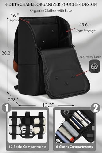 Business 45L Expandable Travel Backpack for Men, TSA-Friendly Anti-Theft Laptop Bag (Fits 16” Laptop) with 4 Detachable Organizer Pouches2