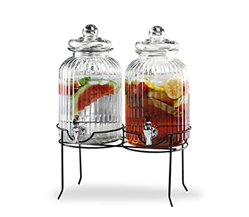 beverage server set - Style Setter Canyon Beverage Dispenser Set of 2 High Quality Cold Drink Dispenser w/ 1.3-Gallon Capacity each Glass Jug, Metal Rack & Leak-Proof Acrylic Spigot Great for Parties, Weddings & More