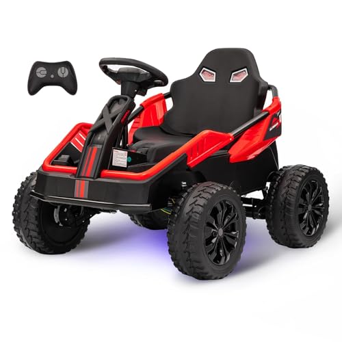 Garvee 24V Kids Power 4 Wheels,200W 4x4 Ride On Toy for Big Kids,Electric Go Kart,Adjustable 16in Seat, 4 Shock Absorbers, Wear-Resistant Wheels, Music, 4 Wheeler ATV for Boys Girls