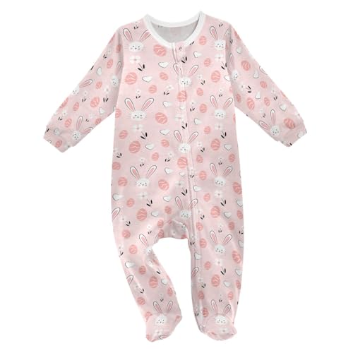Dussdil Easter Bunnies Eggs Flowers Baby One-Piece Footies Hearts Newborn Rompers Pajamas Cotton Footed Pjs for Sleep Play Boys Girls 6 Month Multicolor