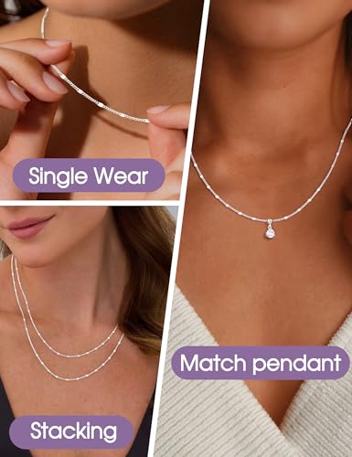 CASSIECA Silberkette Damen 925 Ohne Anhänger 925 Sterlingsilber Damen Halskette Kette Choker Platte Dünn Robust Wasserfester 1,2mm Silber Schmuck 41cm