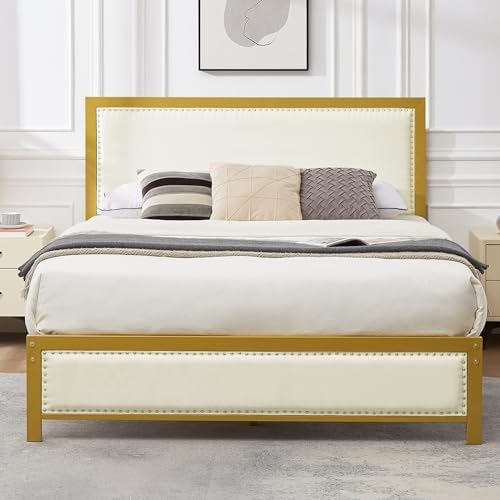 VECELO Twin Size Bed Frame with Upholstered Linen Headboard