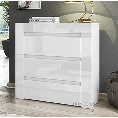 Furneo Modern White 3 Drawer Chest of Drawers Cabinet Storage Matt & High Gloss Clifton15 Cover