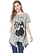 Allegra K Ladies Portrait Prints Cuffed Side Pockets Uneven Hem Loose Tunic Top
