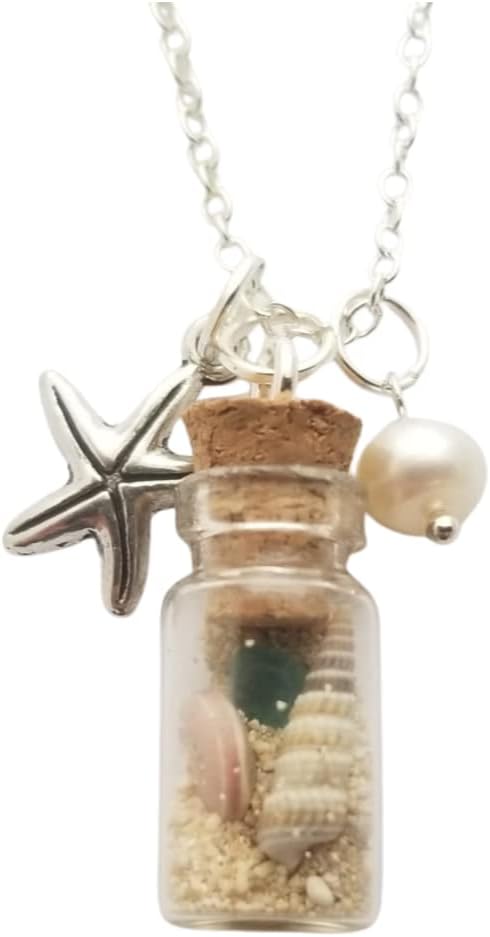 yinahawaii Handmade in Hawaii, Water Drop wish bottle with sea glass, seashell, starfish charm, (Water Drop)