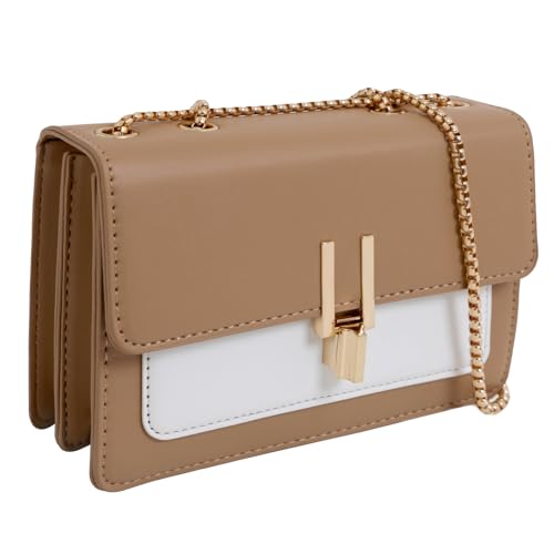 ZWI-player Color Block Leather Crossbody Bag for Women Brown