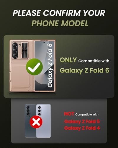 Image of for Samsung Galaxy Z Fold 6 Case with Card Holder & Hinge Protection & Screen Protector, Built-in Camera Lens Cover, Rugged Shockproof Phone Cover Case for Samsung Z Fold 6 2024, Rose Gold