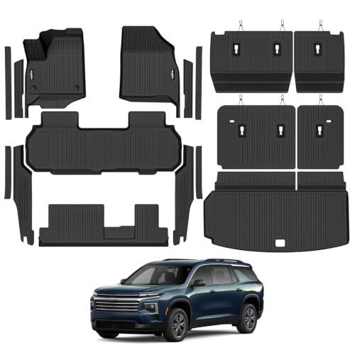Bingoliner Floor Mats for 2024-2026 Chevy Traverse/2024-2026 GMC Acadia 8 Seat/Bench Seats Trunk Mat and Backrest Mat & Door Sill Guard All Weather TPE Protector for Chevrolet Traverse Accessories