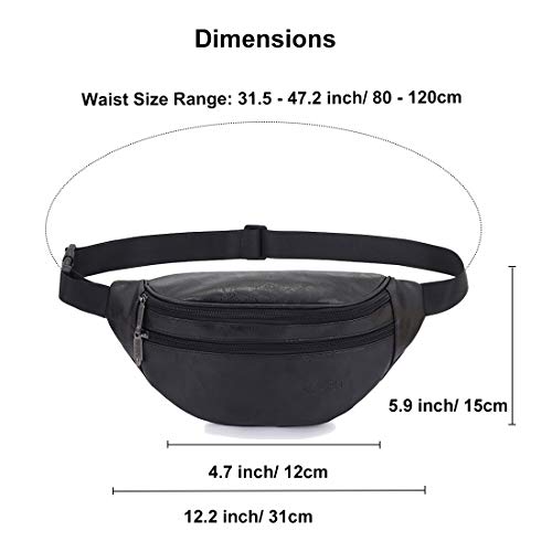 Image of Leather Fanny Pack for Women Men Fashion Sling Crossbody Bag Travel Trip Bag (Black leather)