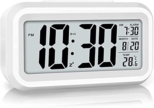 Réveil numérique, Horloge à Pile Silencieux pour Enfants Adultes Grand écran LED Température Calendrier, Reveil de Voyage avec Veilleuse Snooze Fonction