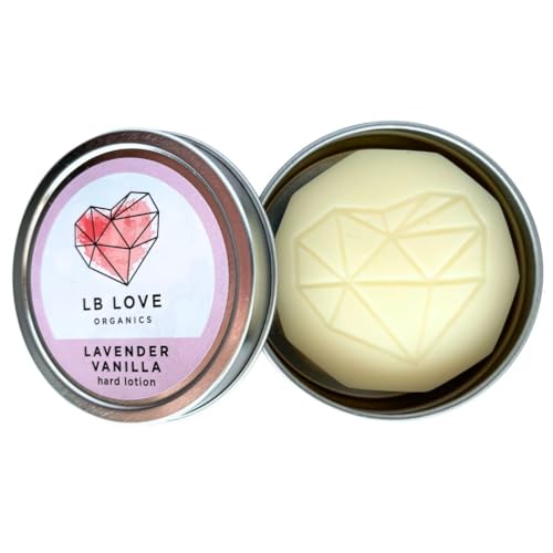 LB Love Organics Hard Lotion Bar | Lavender Vanilla Scent | Organic Beeswax Solid Hand Lotion for Dry Hands and Feet | Handmade Valentine | Travel Friendly