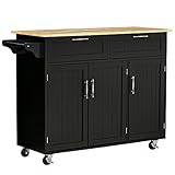 HOMCOM 48' Modern Kitchen Island Cart on Wheels with Storage Drawers, Rolling Utility Cart with...