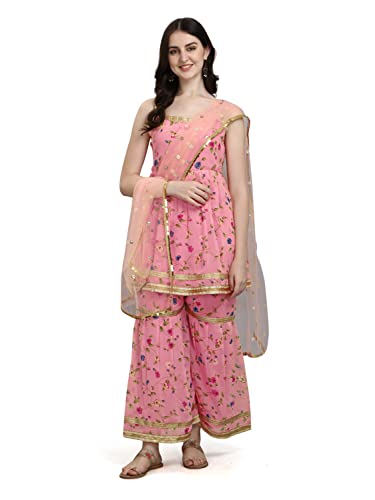 Image of VredeVogel Fox Georgette Printed Sharara Set With Embroidered Fabric Net Based Dupatta For Women's