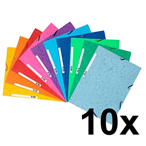 Exacompta 55510E 10er Pack Premium Einschlagmappe. Aus extra starkem Colorspan-Karton mit 3 Innenklappen und 2 Gummizügen DIN A4 farbig sortiert Sammelmappe Dokumentenmappe für Büro und Schule