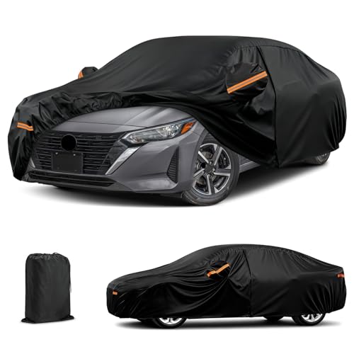 Waterproof Car Cover for Nissan Sentra 2007-2025, 6 Layers Covers with Cotton Liner and Zipper Door, All Weather Full Exterior Cover, Snow Rain Hail Dust Leaves Bird droppings Protection