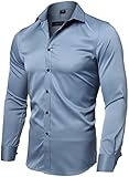 FLY HAWK Mens Dress Shirts, Button Up Slim Fit Collared Formal Shirts Greyish Blue Button Down Shirt...