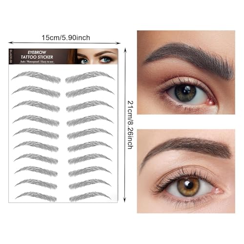 AWAVM 7 Blätter 4D Haarähnliche Wasserdichte Augenbrauen Tätowierungen Aufkleber Augenbrauen Transfer Aufkleber Pflege Formung Aufkleber im Bogenstil für Frauen, 77 Paare (Black-08)
