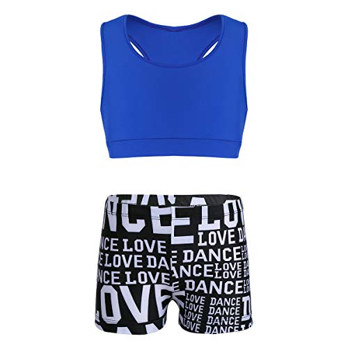 iiniim Kids Girls Two Piece Dance Sports Bra Crop Top with Shorts Gymmnastics Leotard Active Swimming Outfit Set Blue&Black 8