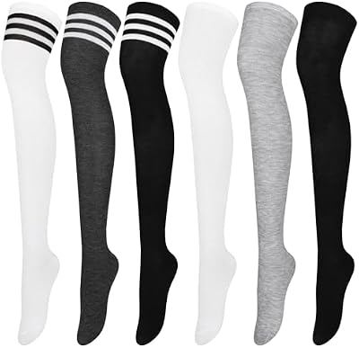 Aneco 6 Pairs Over Knee Thigh Socks – Warm Women’s Boot Sock Leg Warmers for Daily Wear & Cosplay
