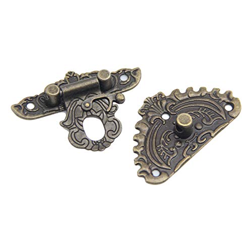 Image of 4Pcs Latch Hasp Antique Brass Decorative Hasp Jewelry Wooden Box Hasp Latch Lock with Screws for Drawer Cabinet Jewelry Wooden Case Box Antique Bronze Lock, 55x49mm