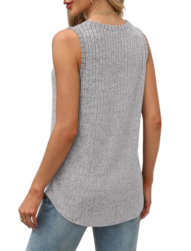 Image of Saloogoe Tank Tops for Women 2025 V Neck Summer Sweaters Vest Lightweight Curved Hem Spring Beach Fashion