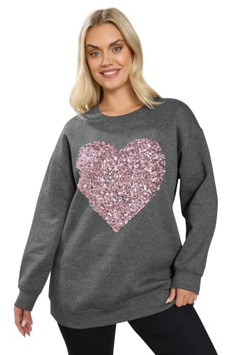 Image of Yours Curve Sequin Embellished Heart Sweatshirt - Women's - Plus Size Curve