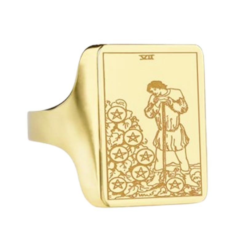 Bague de tarot sept pentacles à porter au quotidien, chevalière mystique unique