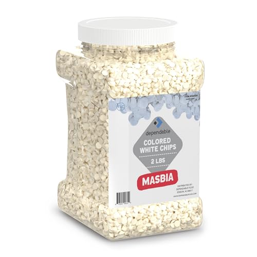 Dependable Food White Chocolate Chips – 2 Lb. Bulk Container -Kosher, White Morsels for Cake Decorating, Cupcakes, Desserts - Resealable Jar