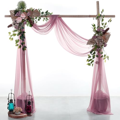 MDS® Pack of 1 Wedding Arch Drape Panel (30" Width x 20ft Long) Sheer Chiffon Arbor Canopy Drapery Fabric for Wedding Ceremony Reception Decoration Party Ceiling Backdrop Curtain Swag - Mauva by MDS - Used condition - Image 2