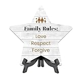 Sign ByLITA Family Rules: Love, Respect, Forgive, Wood Color, Star Bathroom Table Sign (6'x5')