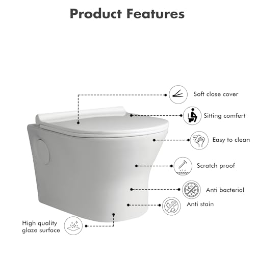 Image of WASSMIST Commode for Toilet | Wallhung Tornado Flush Rimless Bathroom Commode | with Soft Close Toilet Seat Cover | Modern Space Saving with Easy Cleaning Design