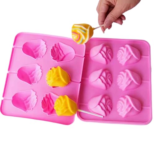 Moule de sucette rose, moule à sucette au chocolat,Moules de chocolat à fleurs 3D Roses | Décoration de gâteaux antiadhésive, accessoires de cuisson multifonctionnels pour Home Bakery Cafe