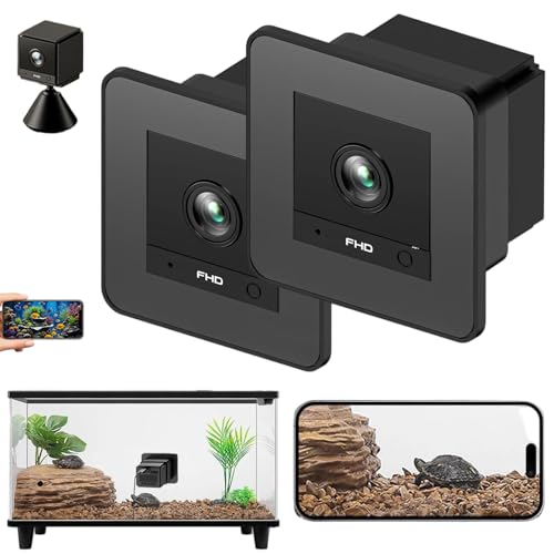 Aquarium Camera, Terrarium WiFi Pet Cameras, 140° Wide-Angle View, Anti-Glare Macro Lens for Clear Monitoring, Night Vision & Two-Way Audio for Fish Tank Reptile, with 128 G Card (2 Pcs)
