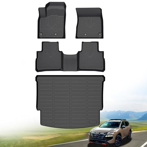 Hutisya-Floor Mats & Cargo Liner Set Fit for Nissan Rogue (Not for Sport Models) 2021-2025 All Weather Protection Anti-Slip & Durable TPE Full Set Liners Automotive Accessories-Black
