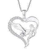 FJ Herz Schutzengel Halskette Damen 925 Sterling Silber Engelsflügel Kette Anhänger Alexandrit Juni Geburtsstein Halskette Schmuck Geschenke für Frauen Mädchen