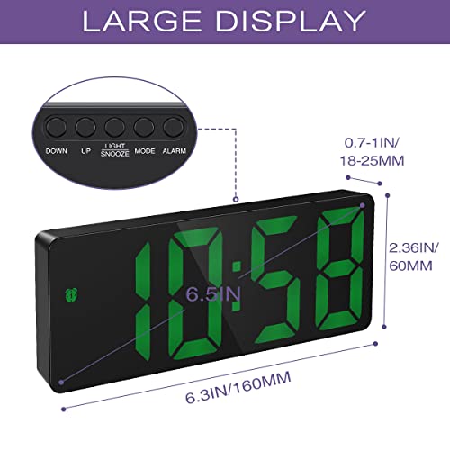 Digital Alarm Clock For Bedrooms, [Newest] 6.5'' Led Alarm Clock With Snooze, Usb Charging, Adjustable Brightness, For Kids, Elderly, Home, Office Black #TOP1